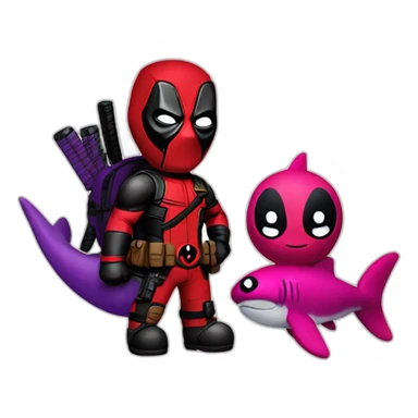 deadpool with purple shark plushie sticker