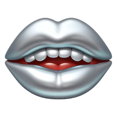 Chrome silver lips emoji, glossy metallic texture, iOS emoji style, smooth reflections, bold but minimal design, centered sticker