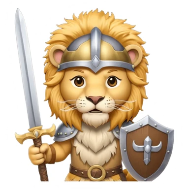 lion with viking helmet and sword behind sticker