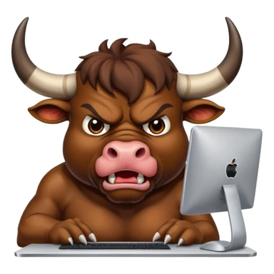 un toro arrabbiato seduto davanti al pc che impreca sticker
