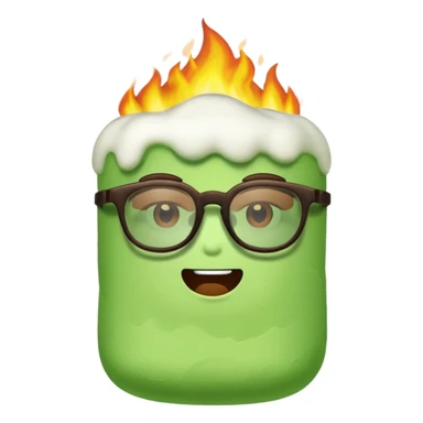 burning green marshmallow with ,glassess, just marshmallow sticker