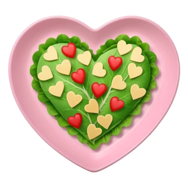 green salad in a light pink heart shaped plate sticker
