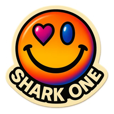 grin
heart shaped eye
add the words “ Shark One " in White sticker