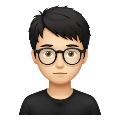 a light tan handsome boy with messy a black hair and spectacles. wearing a black tshirt sticker