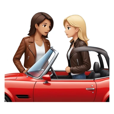 woman standing outside sports car talking to man inside sports car with window down sticker