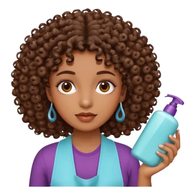 Menina na cor parda, com os cabelos bem cacheados e fazendo o movimento col produtos na mão limpando e cuidando do rosto sticker