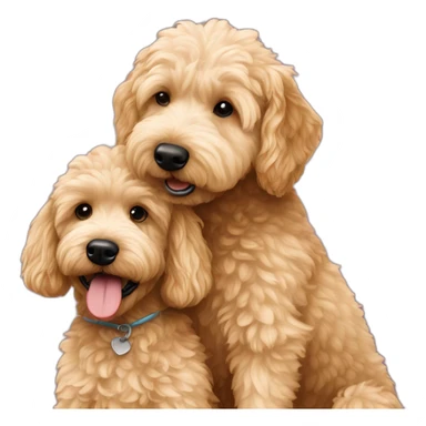 A goldendoodle and a miniature poodle hugging sticker