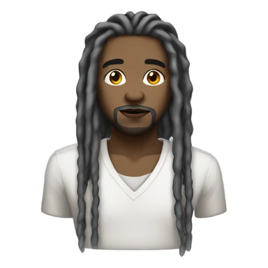 Black man with grey shoulder length dreads  with upside down cross chain sticker