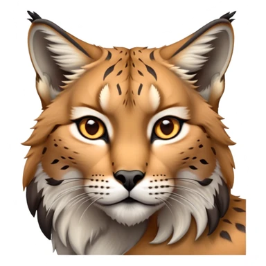 Cinematic-Noble realistic-Lynx-Portrait-Emoji – Poised and regal, with a strong, agile build and a strikingly patterned fur of warm tawny fur accented by bold black ear tufts, deep-set, intelligent amber eyes, simplified yet sharp and sophisticated. zoomed out to show shoulders sticker