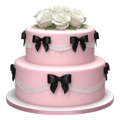 Pastel pink shaped birthday cake with black and white bows and flowers sticker