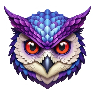 Owl dragon hybrid front facing dark purple and blue and red sticker