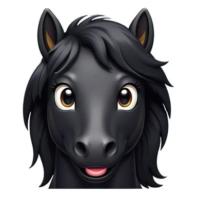 Cinematic Comical Black Horse Portrait Emoji, Head tilted dramatically with an exaggeratedly amused expression, featuring a striking jet-black fur with a glossy finish and wide, expressive dark eyes filled with playful disbelief, Simplified yet hilariously expressive features, highly detailed, glowing with a slightly sassy glow, high shine, dramatic yet playful, stylized with an air of cheeky mischief, bright and endearing, soft glowing outline, capturing the essence of a spirited and over-the-top horse, so meme-worthy it feels like it could side-eye its way into internet fame instantly! sticker