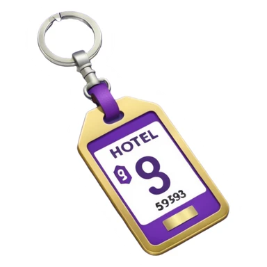 antique silver brass hotel key with large purple leather room number tag sticker