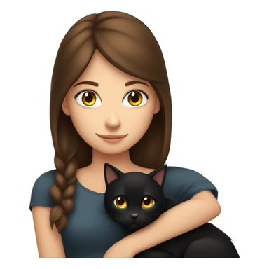 Black cat snuggling brown.haired blue-eyed girl sticker