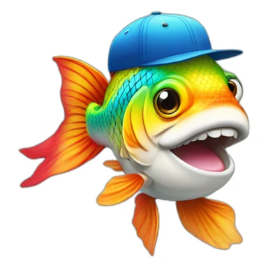 Fish with a rainbow colored baseball cap sticker