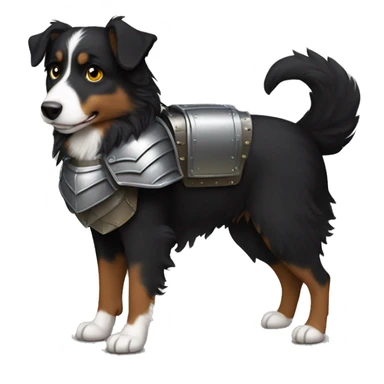 Small black australian shepherd dog with armor sticker