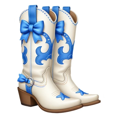 White cowgirl boots with blue bows sticker