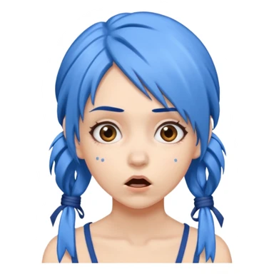 A woman with blue hair, tied up, with a surprised expression.g thoughtful. sticker