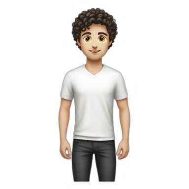young white European guy with a white shirt and curly black short hairs sticker