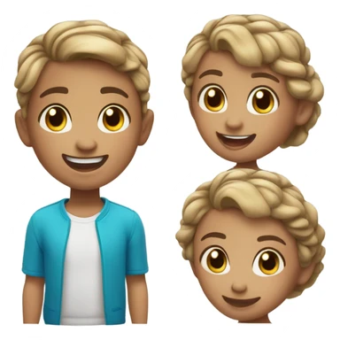 Create a happy child Memoji, suitable for a boy and girl, with bright expressive eyes and a lively hairstyle (e.g., short messy hair for a boy, ponytail or braids for a girl). The character should have a playful and energetic expression." sticker