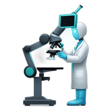 medical lab bot in white coat looking through microscope sticker