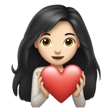 Pale girl with long black hair holding heart in her hands  sticker
