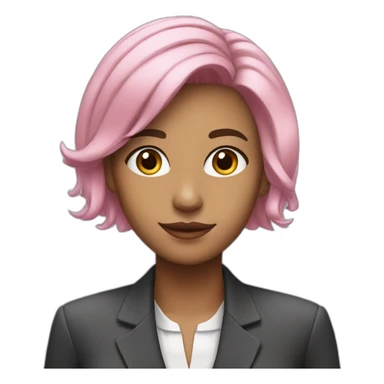 young woman in office suit, pink hair sticker