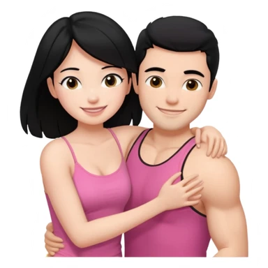 a pretty bratz fair girl. black hair, wearing a pink cami top hugging a handsome fair guy with black hair. lean but muscular sticker