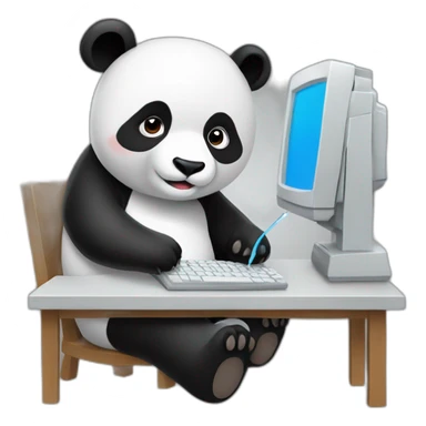 panda writing on a computer sticker