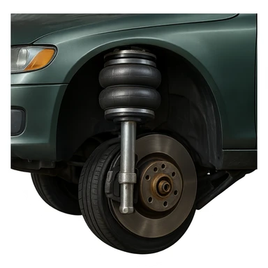 Make this car air suspension illustration look more realistic, with metallic textures, accurate lighting, and detailed components. Keep the background transparent. sticker