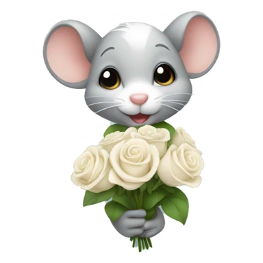 Cute mouse holding white rose bouquet  sticker