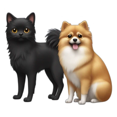 a pomeranian, a black cat and a gray mouse are standing next to each other sticker