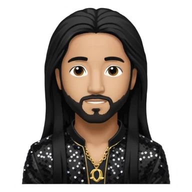 Omarion with long black hair, black sequin outfit sticker