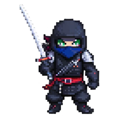 ninja holding a katana in pixel art style sticker