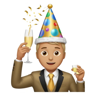 An energetic man throws his head back, drinking champagne loudly as the New Year begins. sticker