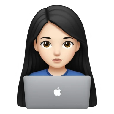 a girl using the mac book air with black  sticker