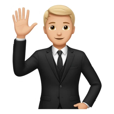A white man in a suit stands and waves his hand in greeting. sticker