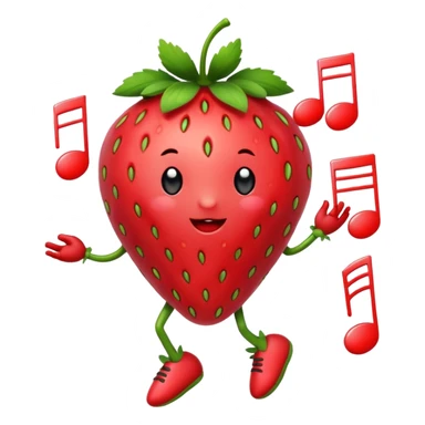 A Dancing strawberry with music notes around sticker