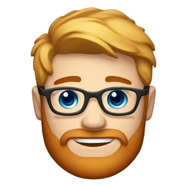 Handsome young man 22 years old blue eyes short blond hair nice round glasses cool red beard Light moustache big smile dimple on the side sticker