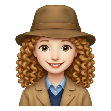 long hair light brown curly pale skin and a hat sticker