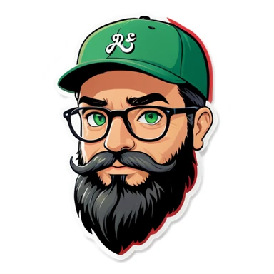 A bold man with a grey baseball cap, green eyes, big beard and glasses in love! sticker