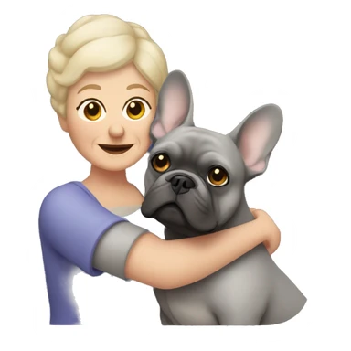 dark blonde grandma hugging dark gray french bulldog sticker