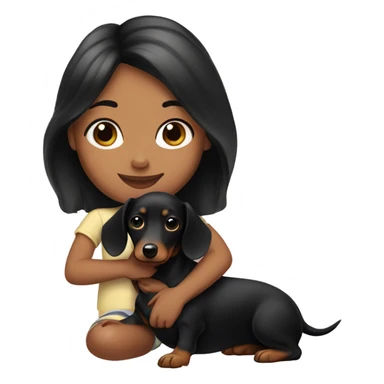 A girl with black hair and dachshund puppy    sticker