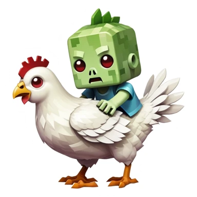 small square-shaped Minecraft baby zombie riding a tiny white chicken sticker