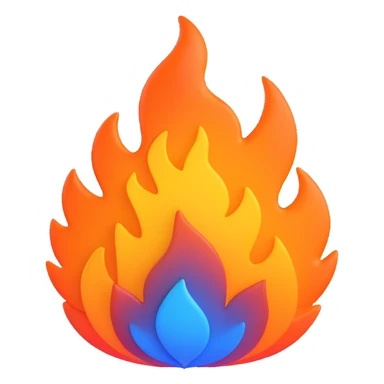 classic fire emoji, 3D style, blue to orange gradient, layered flame effect, matching reference image, new shape variation sticker