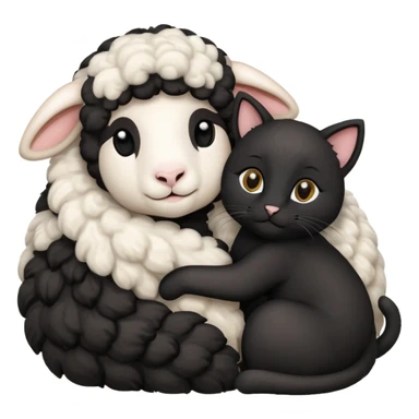 SHeep hugging a black cat sticker