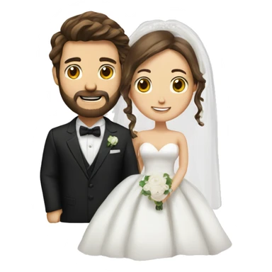 Groom with brown hair and beard and bride with brown hair  sticker