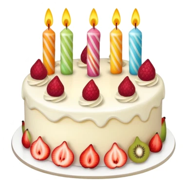 birthday cake with fruit toppings and candles sticker