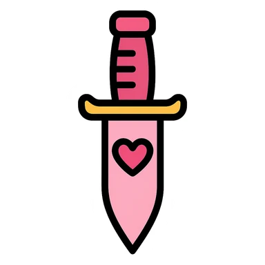 gothic knife pink with a heart motif, color outline icon style sticker