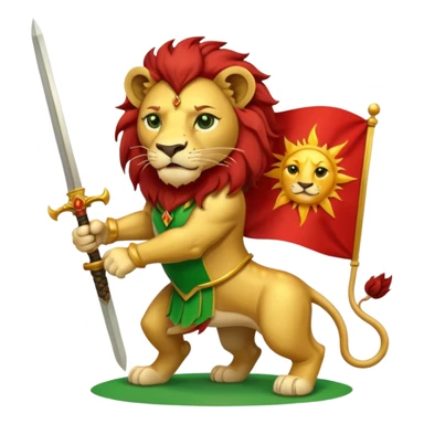 A lion with a sword and the sun on top of it and on the top green and bottom red flag sticker